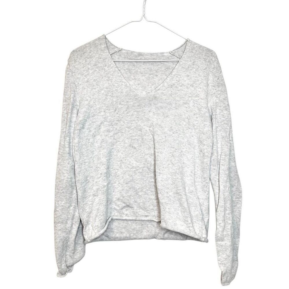 John Galt Knit Heather V-neck Cotton Knit Long Sleeve Pullover Sweater One Size